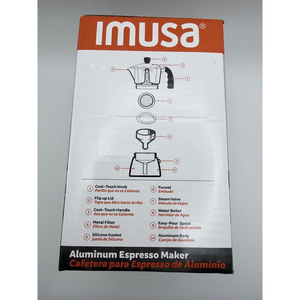 IMUSA Aluminum Stovetop Espresso Maker 3 Cup Moka Pot Silver B120-22017M - Picture 2 of 4
